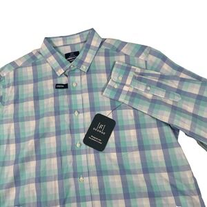 New Mens George Long Sleeve Button Down Poplin Shirt Size Large NWT Blue Plaid